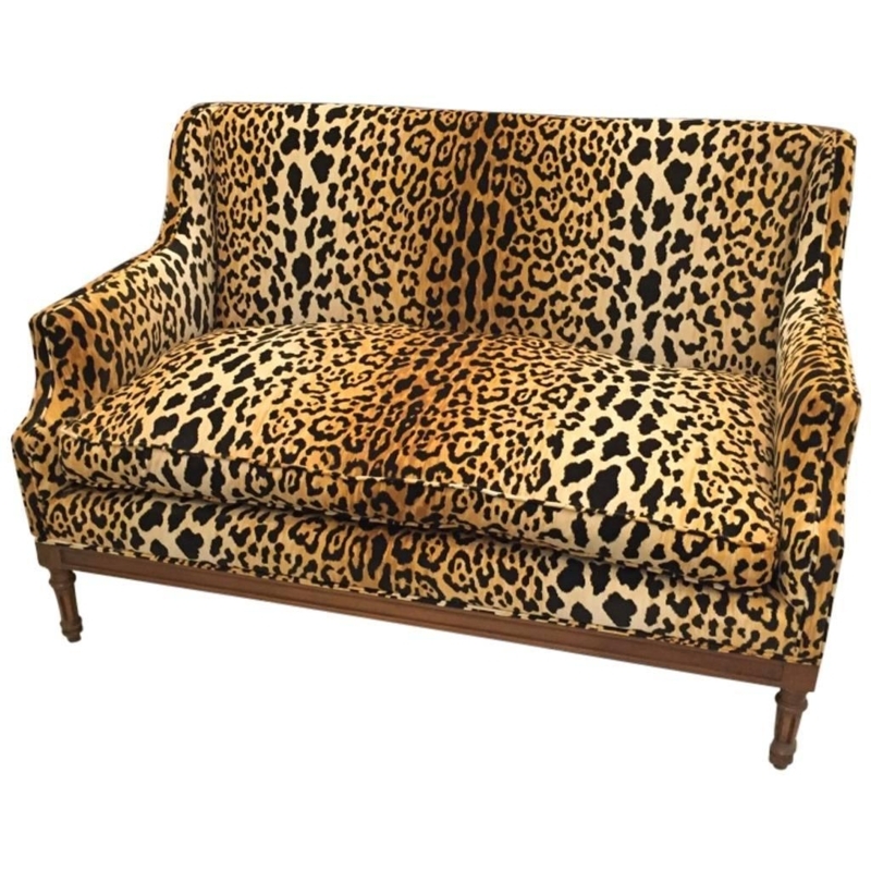 Mid-Century Leopard Print Sofa with Wooden Legs