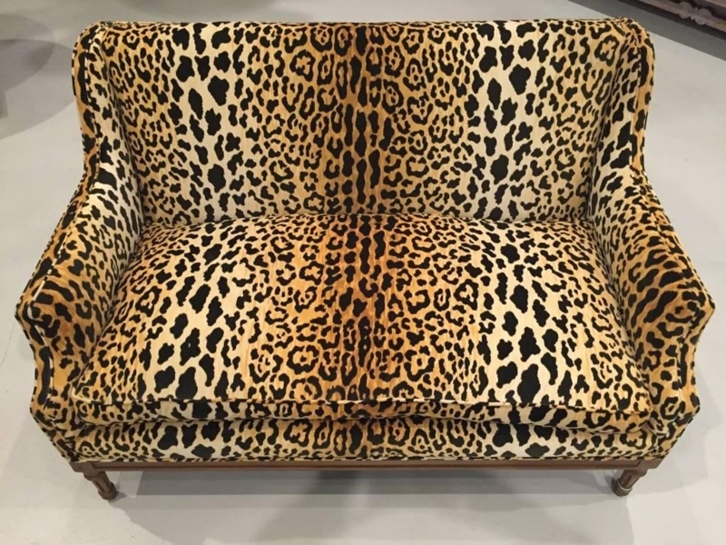 Mid-Century Leopard Print Upholstered Sofa