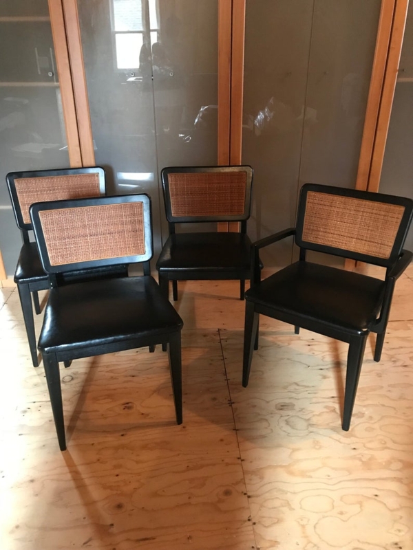 Mid Century Modern Black Cane Backed Dining Chairs