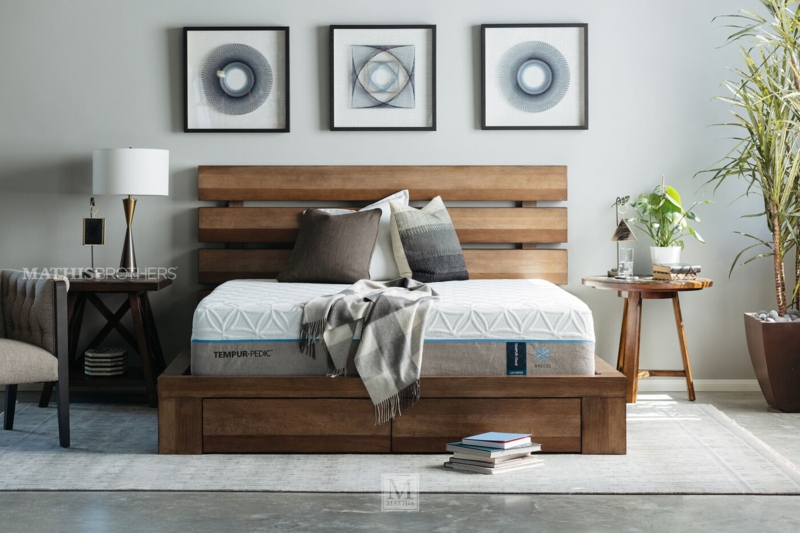 Mid-Century Modern Brown Wood Storage Bed