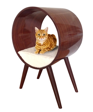 Mid-Century Modern Cat Bed with Wooden Frame
