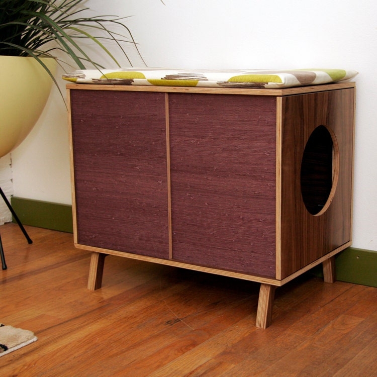 Mid Century Modern Cat Furniture with Upholstered Top