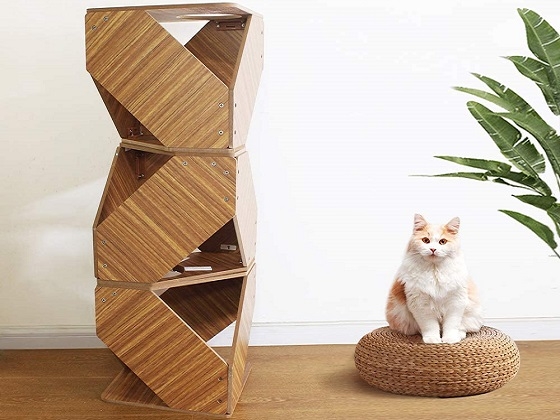 Mid Century Modern Cat Tree with Geometric Design