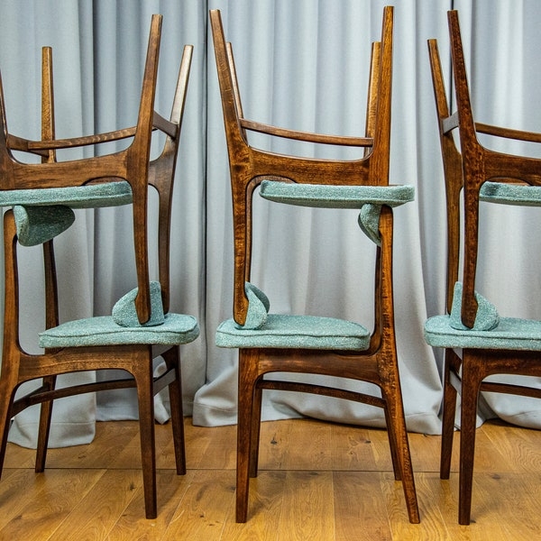 Mid-Century Modern Funky Dining Chairs with Blue Upholstery