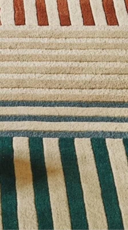 Mid Century Modern Geometric Striped Wool Rug