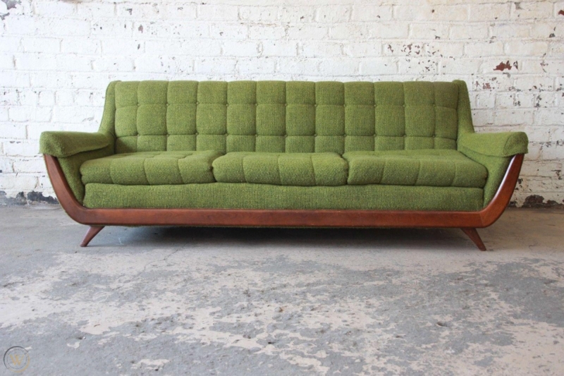 Mid-Century Modern Green Tufted Gondola Sofa