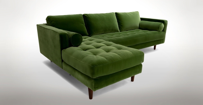 Mid Century Modern Green Velvet Sectional Sofa