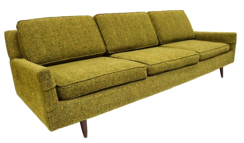 Mid-Century Modern Olive Green Upholstered Sofa