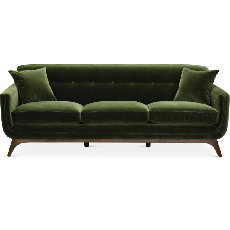 Mid Century Modern Olive Green Velvet Sofa