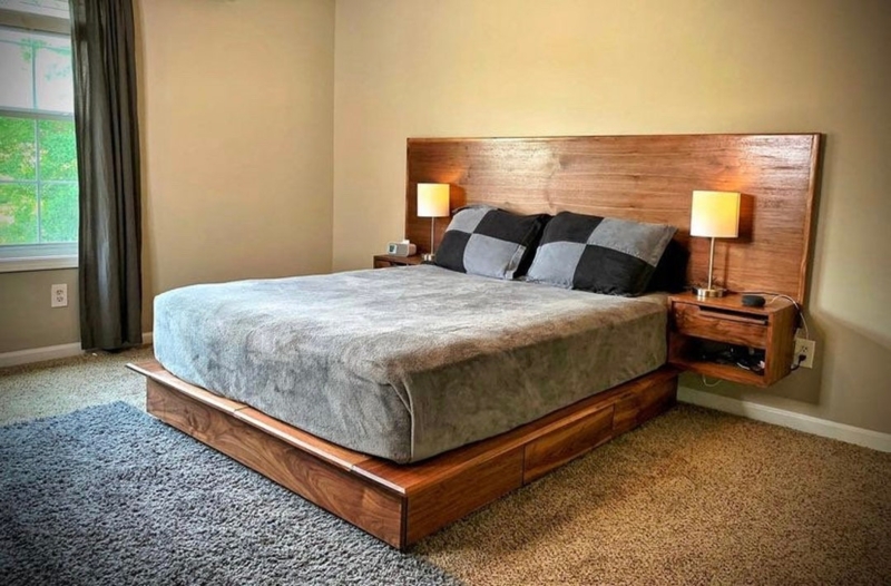 Mid Century Modern Platform Storage Bed Frame