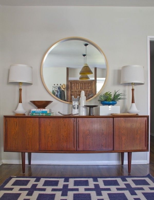 Mid-Century Modern Sideboard with Circular Mirror