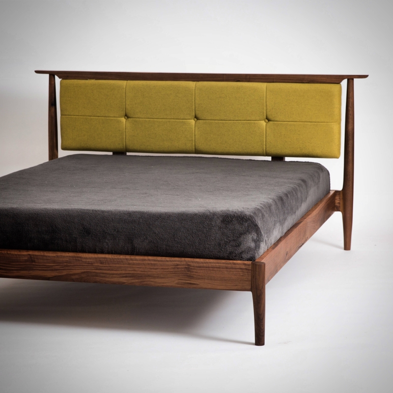 Mid Century Modern Storage Bed with Upholstered Headboard