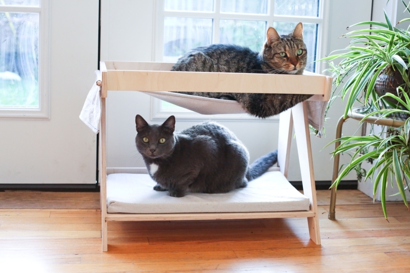 Mid Century Modern Two-Level Cat Bed with Hammock