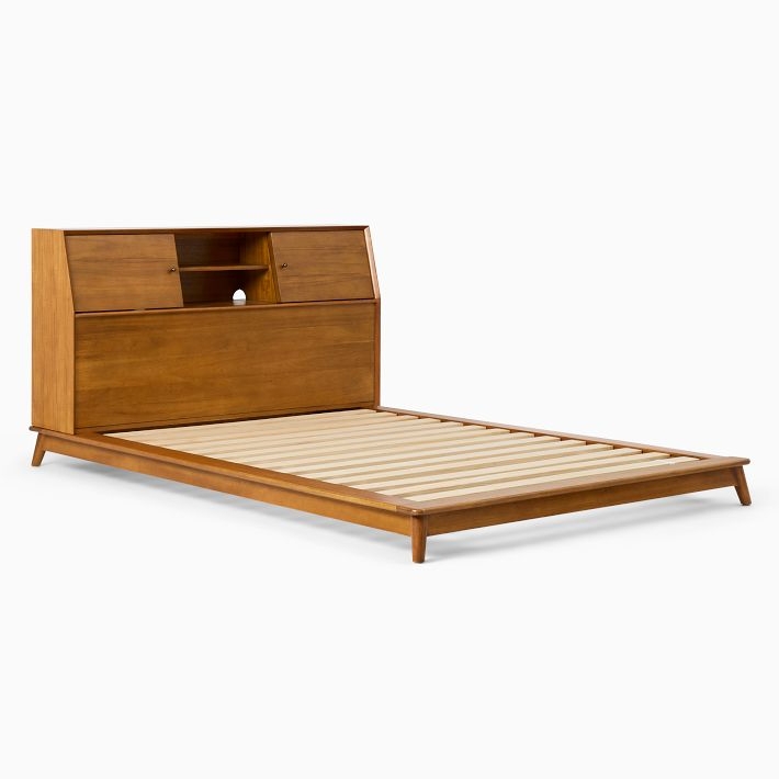 Mid-Century Modern Wooden Headboard Storage Bed