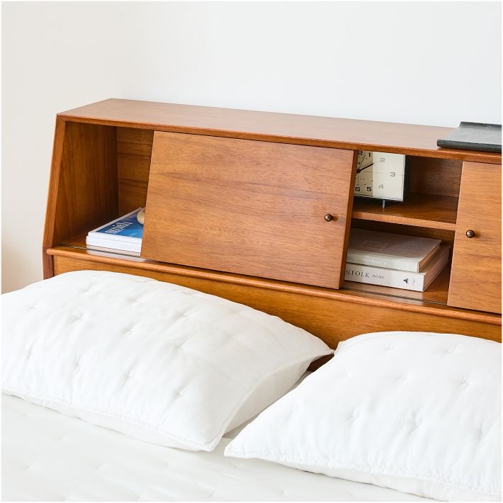 Mid-Century Modern Wooden Headboard with Storage