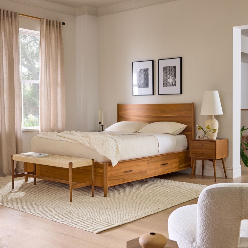 Mid-Century Modern Wooden Storage Bed Design
