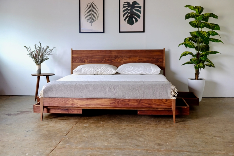 Mid Century Modern Wooden Storage Bed Frame Design