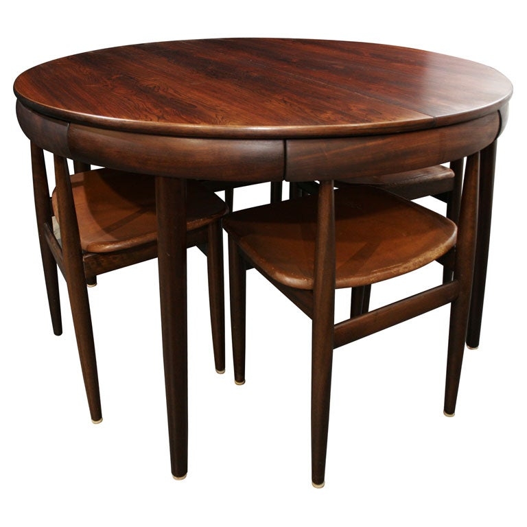 Mid-Century Rosewood Dining Table with Nested Chairs