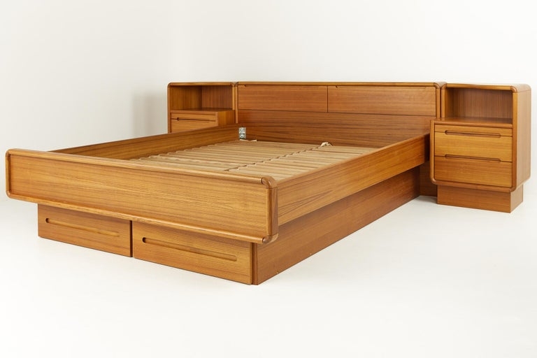 Mid Century Teak Queen Platform Bed with Storage Drawers