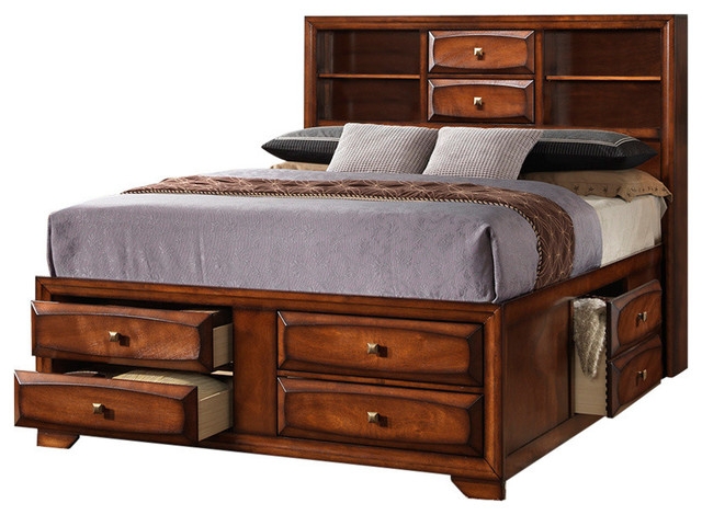 Midcentury Wooden Bookcase Captain's Platform Bed