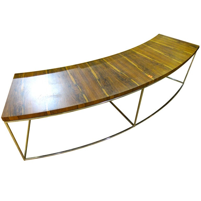 Milo Baughman Curved Wood and Metal Sofa Console Table