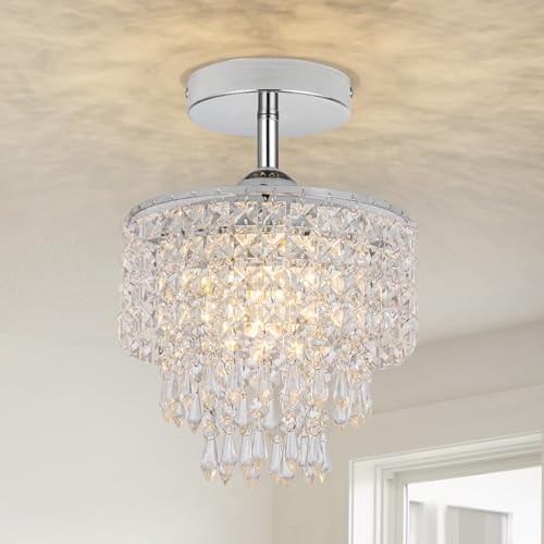 Mini Crystal Chandeliers 3 Tier Raindrop Crystal Flush Mount Ceiling ...