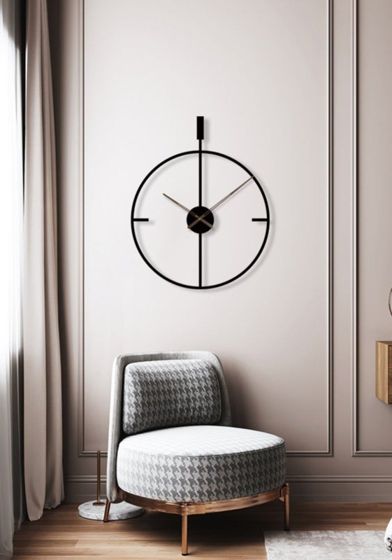 Minimalist Black Wall Clock in Modern Living Room