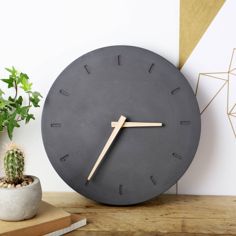 Minimalist Concrete Wall Clock with Wooden Hands