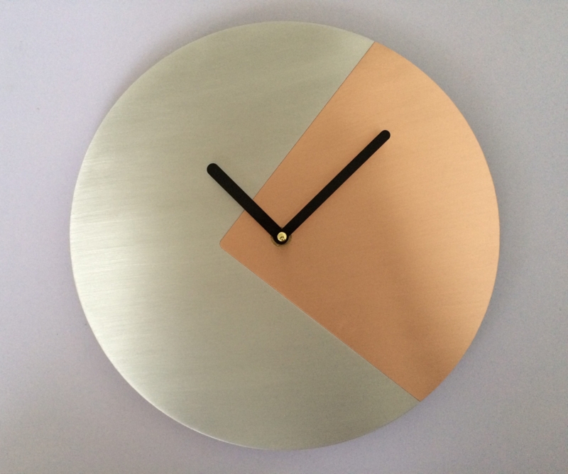 Minimalist Copper and Silver Modern Wall Clock
