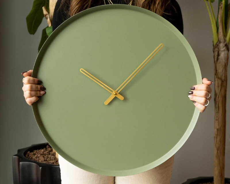 Minimalist Green Wall Clock with Gold Hands