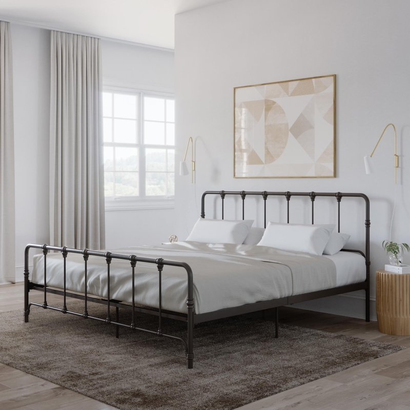 Minimalist Grey Farmhouse Metal King Size Bed