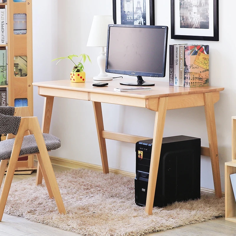 Minimalist Japanese Solid Beech Wood Computer Desk