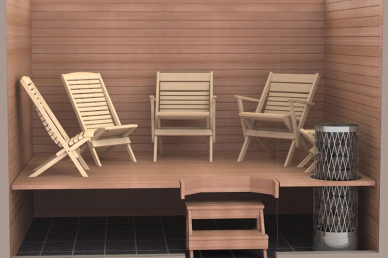 Minimalist Wooden Sauna Chairs and Loungers