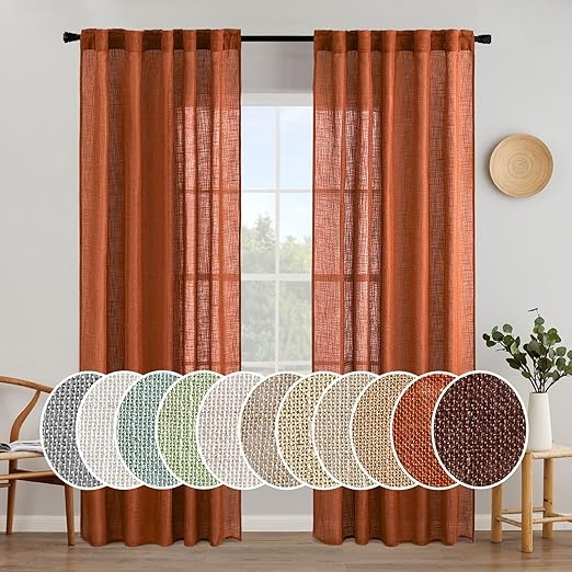 MIULEE Rust Sheer Curtain Panels for Bedroom