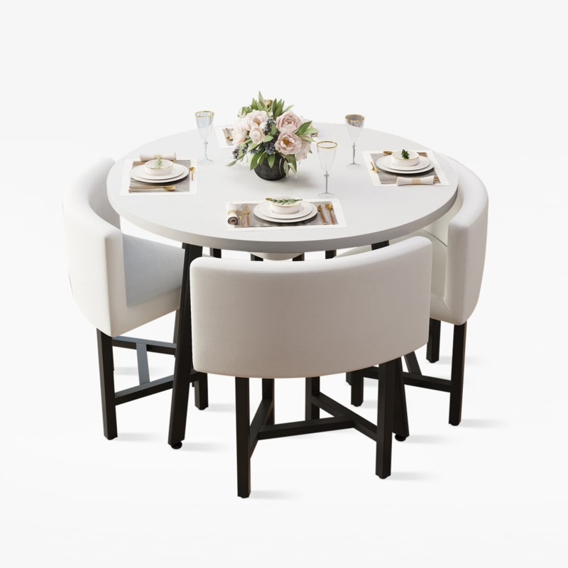 Modern 1000mm Round White Wooden Dining Table Set for Four