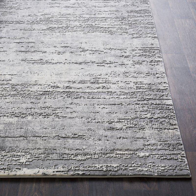 Modern Abstract Gray and Cream Distressed Area Rug