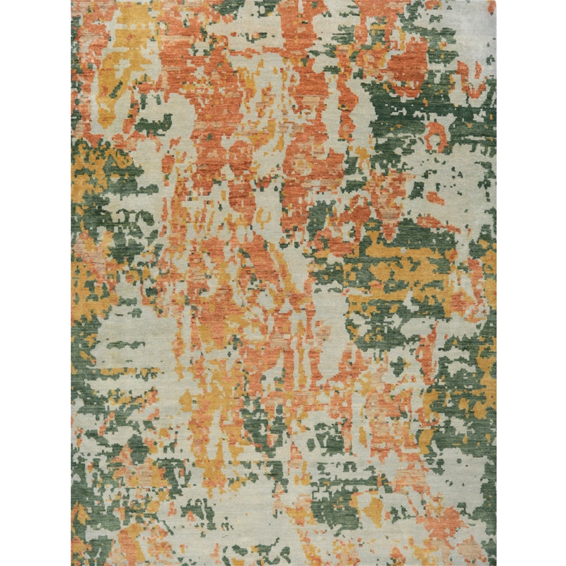 Modern Abstract Green Orange Area Rug 9x12