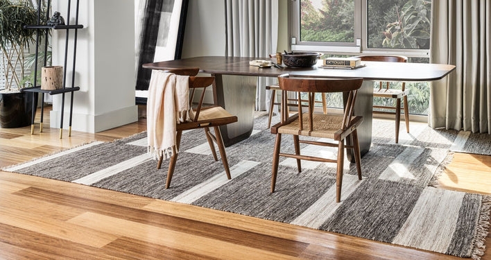 Modern Asymmetric Handmade Area Rug in Dining Room