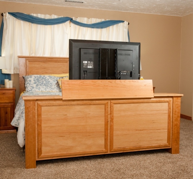 Modern Bed with Built-In TV Footboard Design