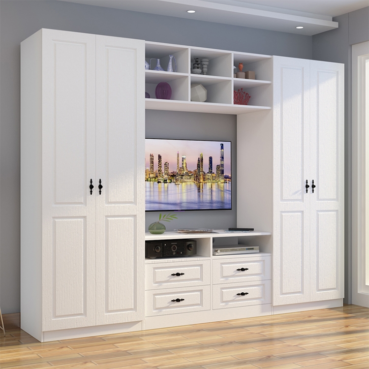 Modern Bedroom White PVC MDF Wood Wardrobe with TV Cabinet Designs ...