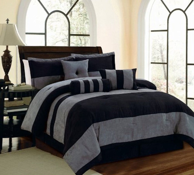 Modern Black and Gray Men's Full Size Comforter Set