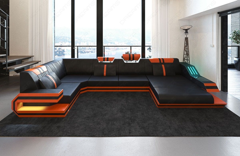 Modern Black and Orange LED Sectional Sofa