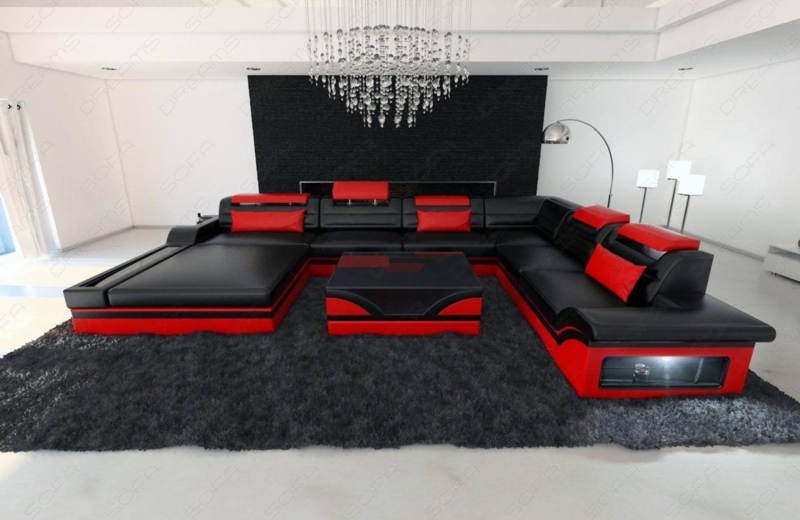 Modern Black and Red Futuristic Sectional Sofa
