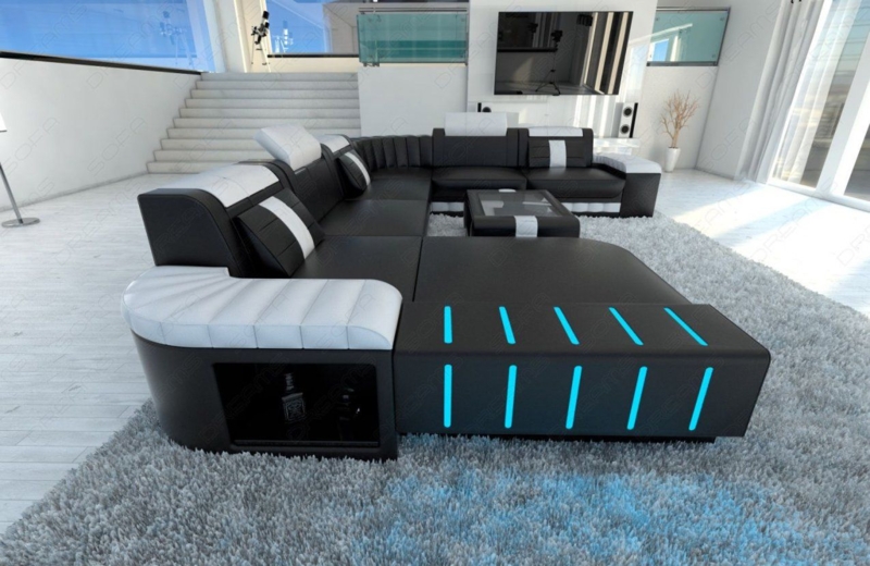 Modern Black and White LED Sectional Sofa Living Room