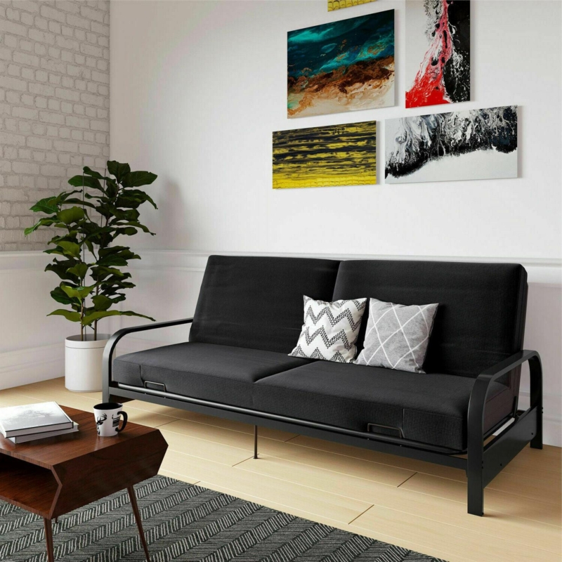 Modern Black Full-Size Futon Sleeper Sofa Bed