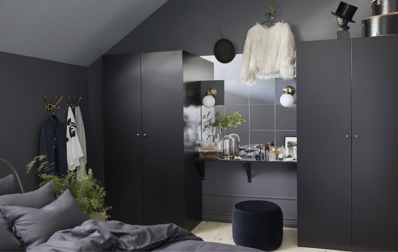 Modern Black His and Hers Wardrobes with Vanity Area