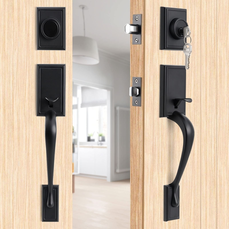Modern Black Interior French Door Hardware Set