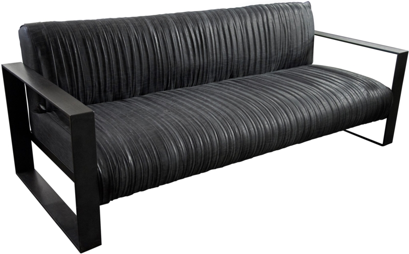 Modern Black Leather Sofa with Metal Frame