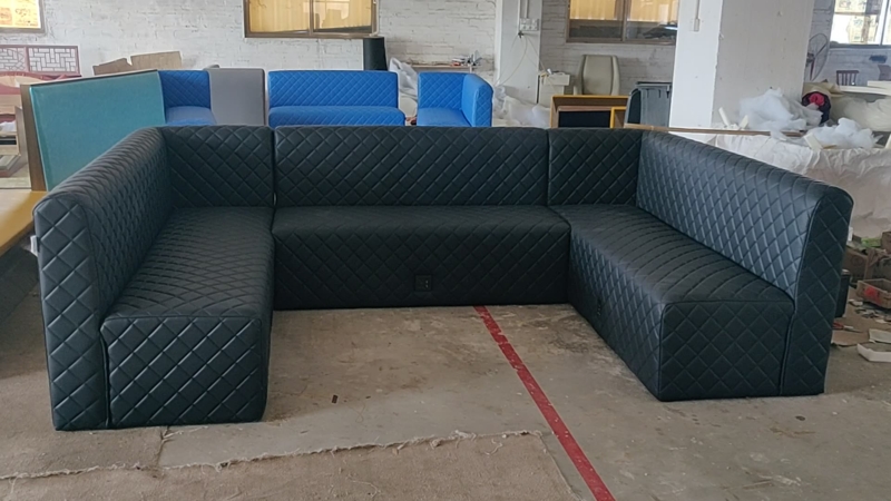 Modern Black Quilted U-Shaped Bar Sofa