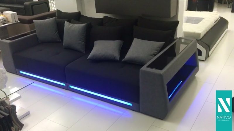 Modern Black Sofa with Blue LED Lighting